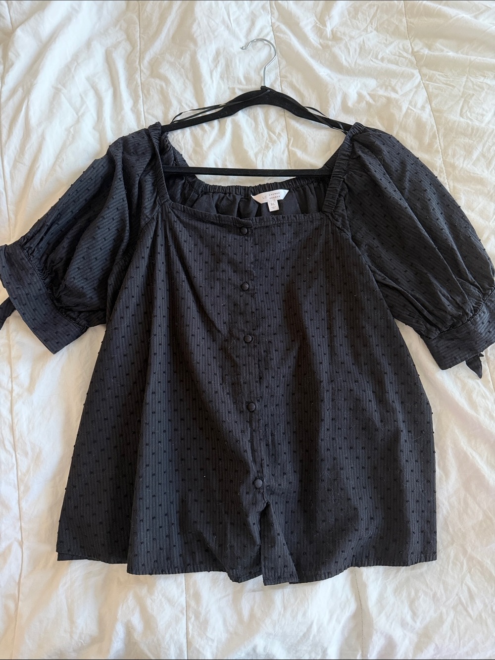 Lauren Conrad Puff Sleeve Square Neck Button Front Top XL